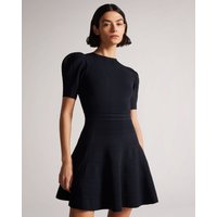 Ted Baker Puff Sleeve Dress With Engineered Skirt MIDNIGHT