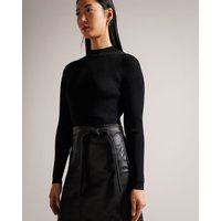 Ted Baker Knitted Bodice Dress With Pleather Skirt BLACK