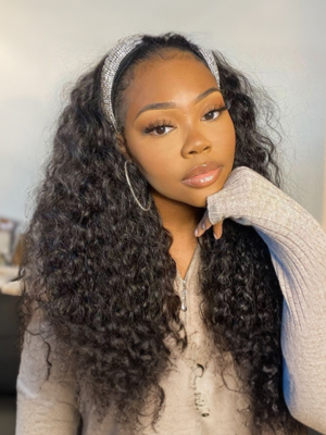 $100 Flash Sale 16 inch Put On And Go Curly 150% Density Headband Wig