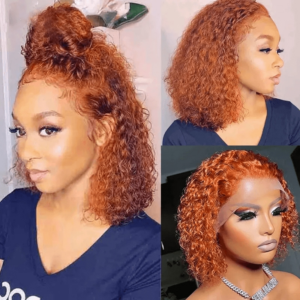 12 Inch Burnt Orange Copper Hair Color Water Wave T Part Lace Wig $100 Flash Sale