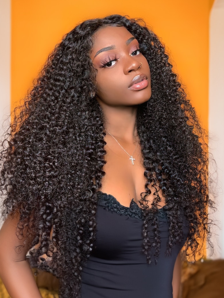 13x4 Lace Front Curly Hair Pre Plucked Frontal Wigs with Baby Hair Glueless Curly Human Hair Wigs 180% Density