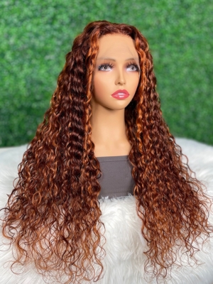 13x4 Lace Front Ginger Brown Highlight Water Wave wig