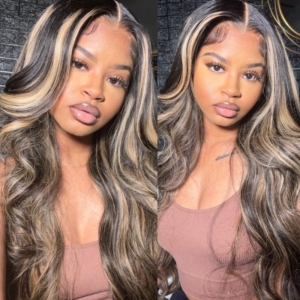 13x4 Transparent Lace Front Chocolate Brown With Highlights Body Wave Wig