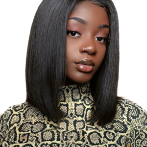14inch Straight Lob T Part Lace Wig Natural Black 150% Density