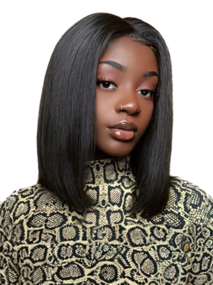 14inch Straight Lob T Part Lace Wig Natural Black 150% Density