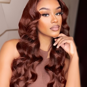 16 Inches Reddish Brown Body Wave Real Human Hair Lace Part Wig For Deep tone Skins