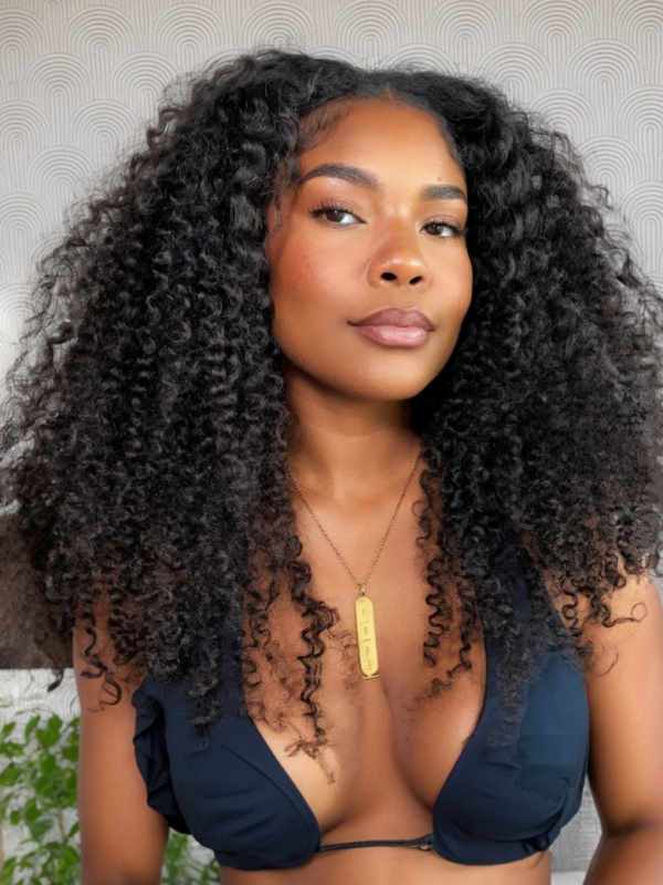 16" Kinky Curly V Part Human Hair Wigs Coily Hair Wigs For Women