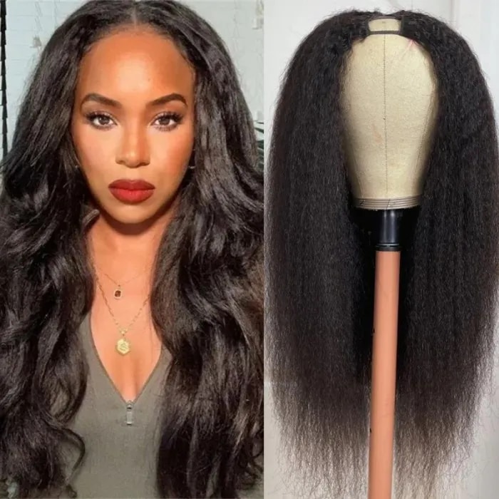 16 inches Upgrade New U Part Kinky Straight Glueless Human Hair Wig