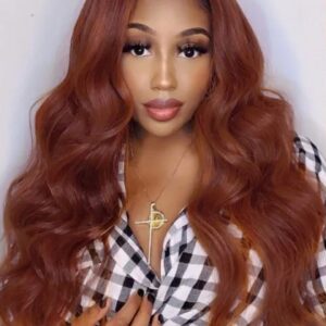18" Ombre Reddish Brown Body Wave Glueless V Part Wig With Black Roots
