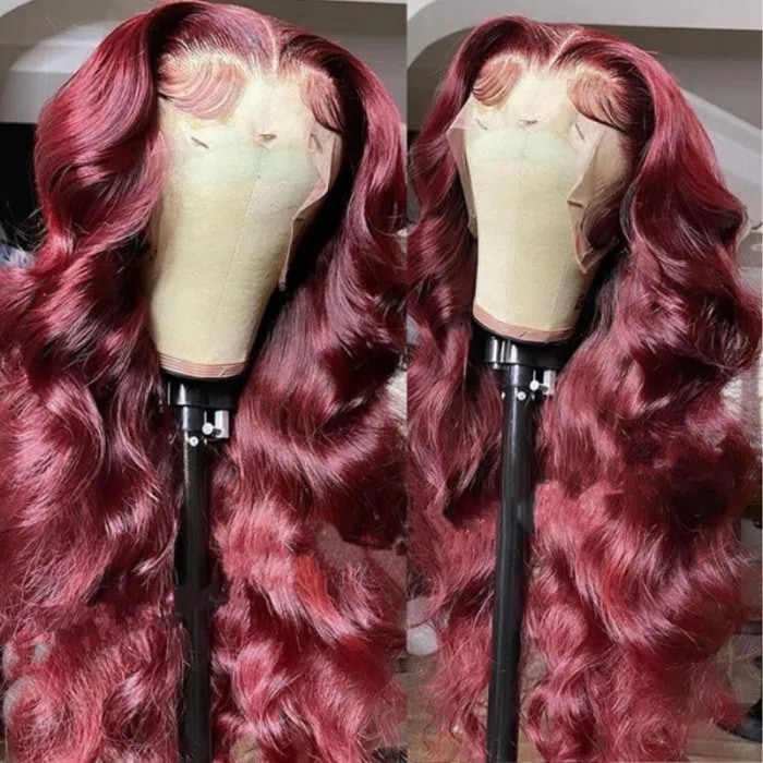 18 inches Red Wine Burgundy Body Wave T part Lace Part Wig