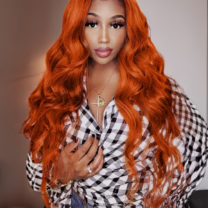 $200 OFF-24" Ginger Orange Body Wave Middle Part Swiss Lace Closure Wig
