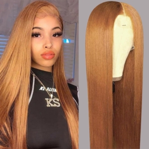 20inch Lace Wig Light Ash Brown Straight Human Hair Updated Lace Part Wig #8 Color