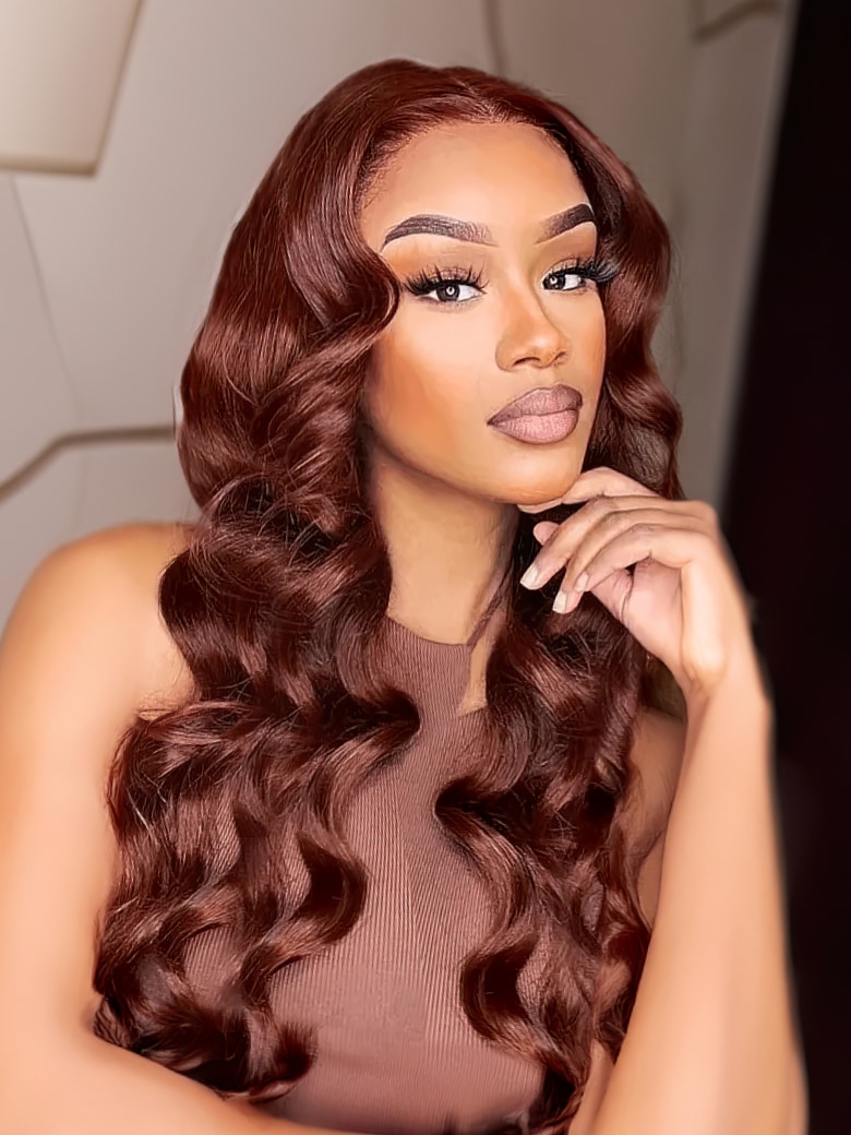 22 inches Reddish Brown Body Wave Lace Part Wig Spring Perfect Color For Deep tone Skins