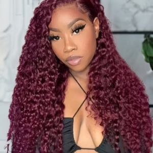 [22"=$129]UNice 99J Burgundy 4x4 Lace Closure Jerry Curl Human Hair Wig Friday Sale