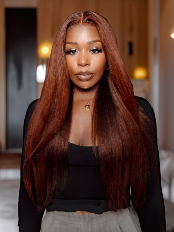[22"=$139] 13x4 Lace Front Reddish Brown Kinky Straight 4C Hair