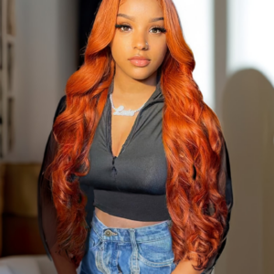 [24"=$129] Lace Part Ginger Color Body Wave Wig 4x0.75 Lace 150% Density Wig