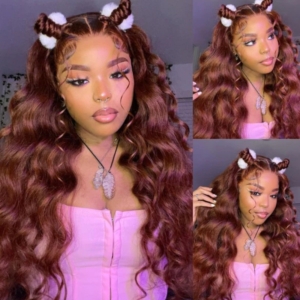 30 Inch Reddish Brown Color Summer Hot Color Body Wave Lace Wigs For Women 150% Density
