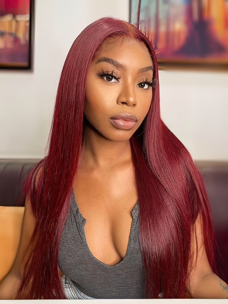 99J Straight Wig Burgundy 13x4 Lace Front Hair Wig On Sale