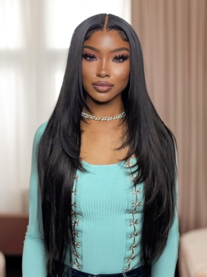 A.myrrah Tiktok Super Sale Inner Buckle Cute Straight 13x4 Transparent Lace Front Butterfly Haircut Wig With Medium Length Layered Hair