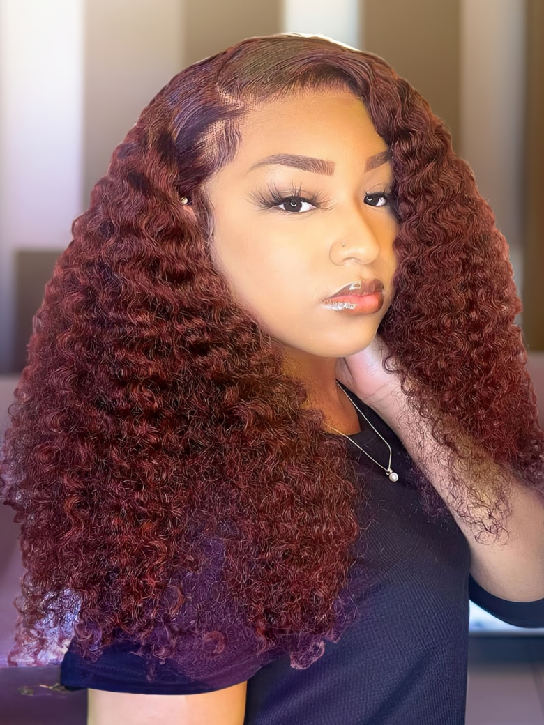 Afro Kinky Curly Hair Glueless Auburn Brown Color 100% Human Hair Wig