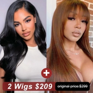 Black Friday Deal 20 Inch Body Wave Upart Wig and 16 Inch Dark Brown with Bangs Straight Wig