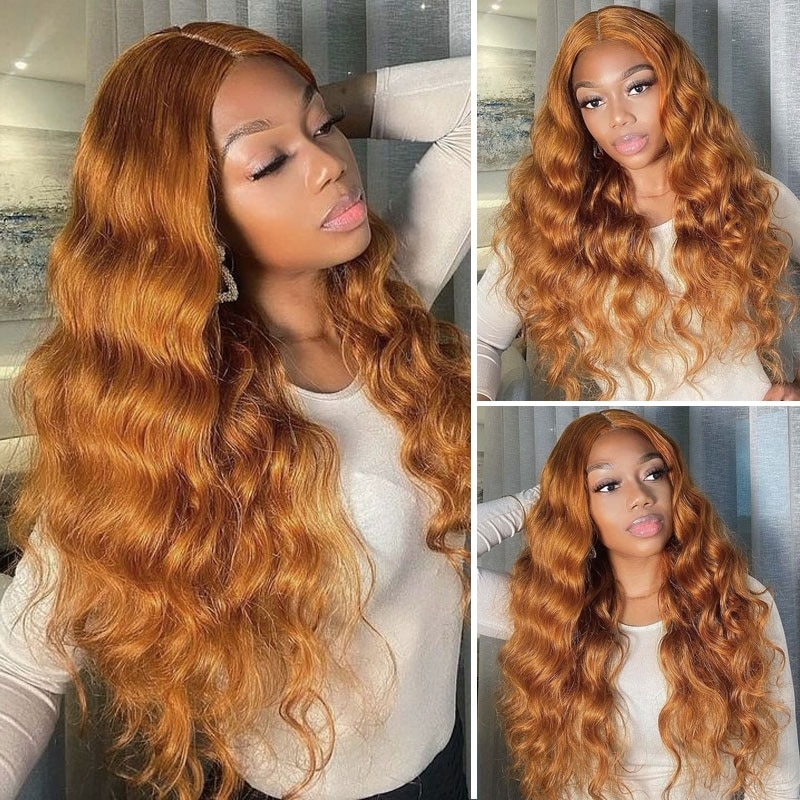 Body Wave Lace Part Wig Highlight Ginger Brown Pre Plucked Natural Hair Line