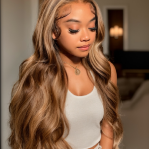 Bonus Buy 24" Body Wave Honey Blonde Highlight 13 by 4 Lace Front Wig Preplucked With Baby Hair