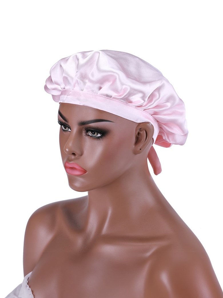 Bonus Buy Adjustable Satin Pink Night Cap Sleeping Hat For Making Wigs Nightcap For Women