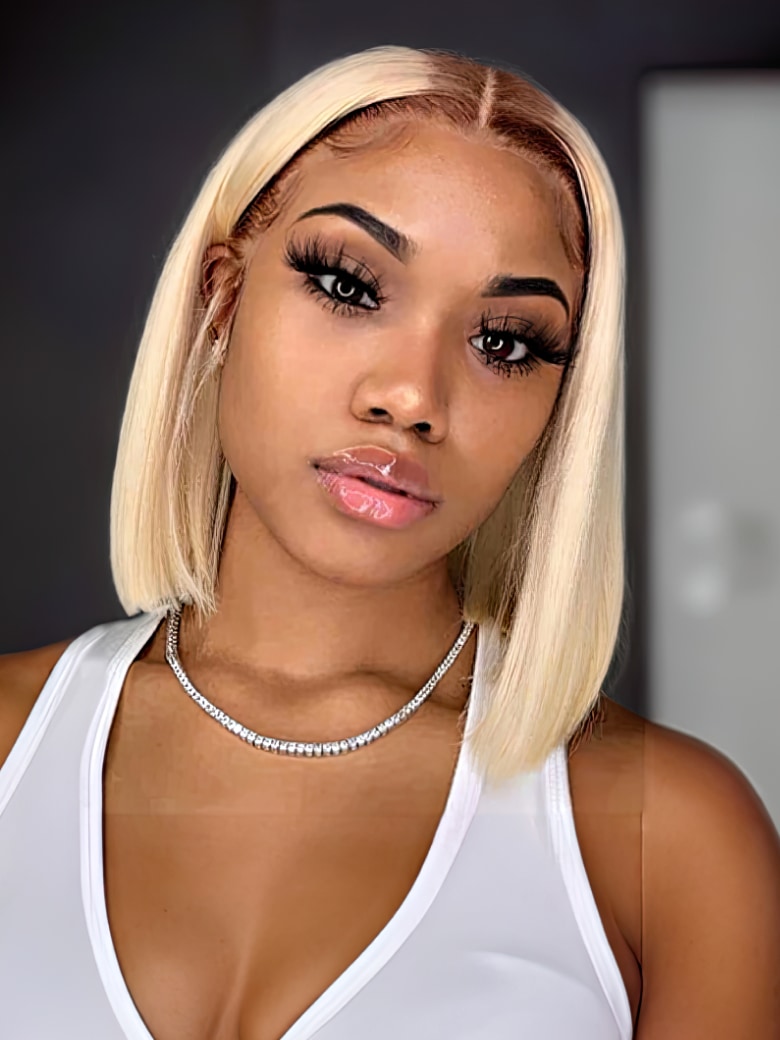 Brand Day 613 Blonde With Brown Roots 13x4 Lace Front Straight Bob Wig