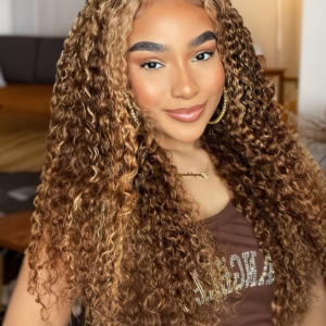 FLASH SALE Ombre Honey Blonde Highlight 13x4 Lace Front Curly Human Hair 150% density Wigs