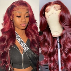 Flash Sale Red Wine Burgundy Body Wave T part Lace Part Wig