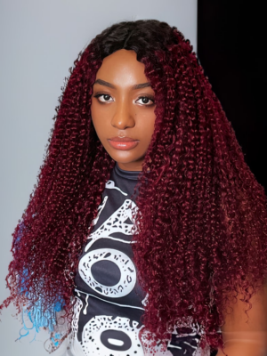 Flash sale 20 Inch UNice Magenta Ombre With Dark Roots Curly V Part Wig