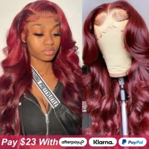 From $23 Deal Lace Part Red Wine Body Wave Burgundy 150% Density Wig