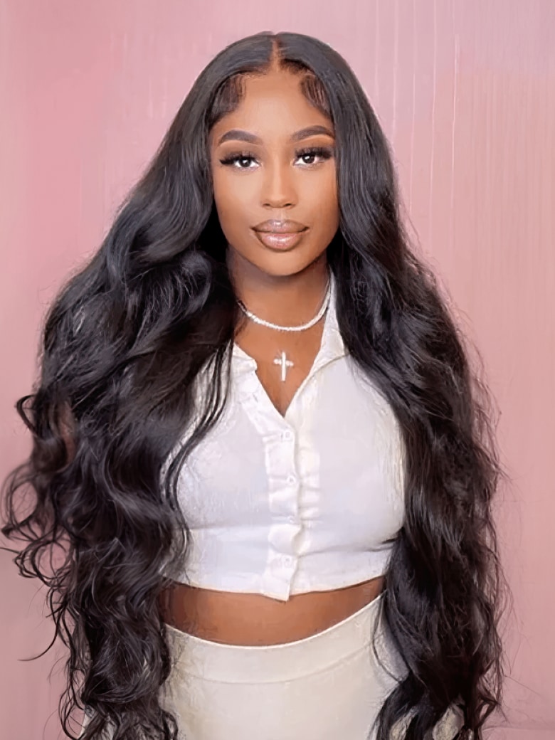 Glueless Air Wig 4x4 Closure Pre Cut Lace Body Wave Black Quick & Easy Glueless Wig With Breathable Cap and Pre-Plucked Hairline