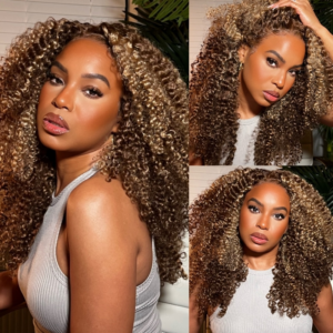 Honey Blonde 13x4 Lace Front Kinky Curly Sun Kissed Highlights Wig