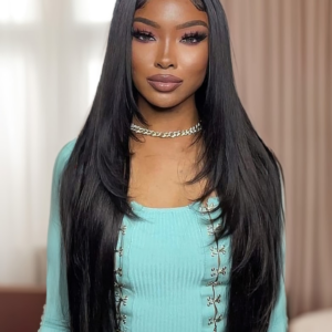 Inner Buckle Cute Straight 13x4 Lace Front Butterfly Haircut Wig With Medium Length Layered Hair 150% Density