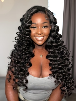Loose Deep Wave Natural Black 13x4 Lace Front Pre Plucked Wig With Baby Hair Wig