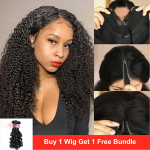 No Skilled Needed UNice V Part Kinky Curly Glueless Real Human Hair Wigs Coily Hair Wigs 150% Density Get Free Bundle