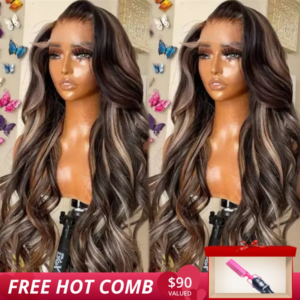 Queen Leora same wig Tiktok 13x4 Transparent Lace Front Chocolate Brown With Peek A Boo Blonde Highlights Body Wave Wig