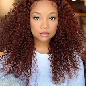 Queen same 13x4 Transparent Lace Front wig #33B Autumn UNice Reddish Brown 3C Curly Hair