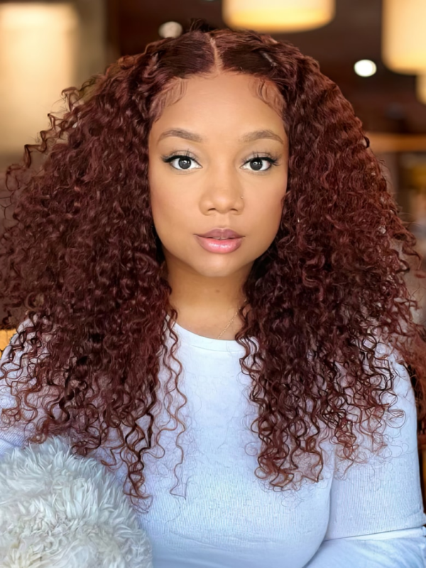 Queen same 13x4 Transparent Lace Front wig #33B Autumn UNice Reddish Brown 3C Curly Hair