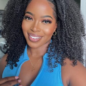 Small Kinky Curly V Part Wig Human Hair No Leave Out