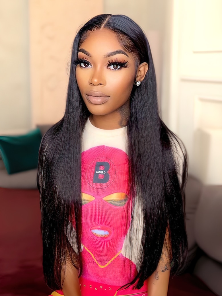 Straight Middle Part Lace Wigs Pre Plucked Natural Hairline Long Wig With Baby Hair