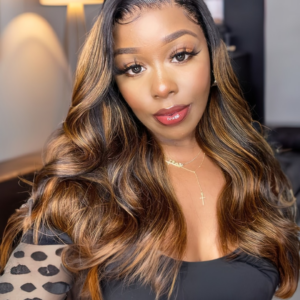 Summer Chestnut-Toned Balayge Body Wave 13 by 4 Lace Front Wig 150% Density Preplucked With Baby Hair