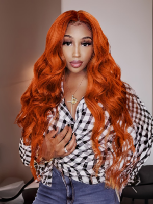 Sunflower Ginger Orange Body Wave Middle Part Lace Wig 150% Density Glueless 100% Dyed Virgin Hair
