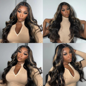 Tik Tok LIVE 13x4 Lace Front Chocolate Brown With Peek A Boo Blonde Highlights Lace Front Loose Wave Wig