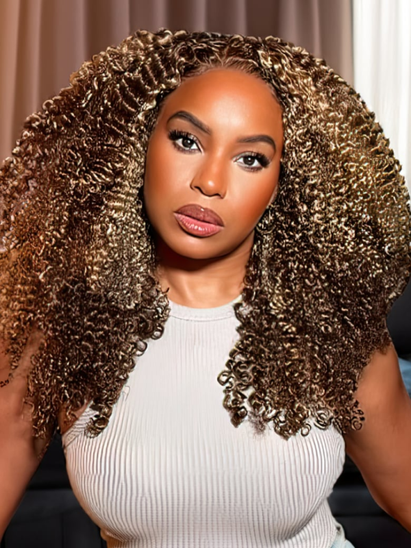 TikTok UNice Honey Blonde Sun Kissed Highlights 13x4 Transparent Lace Front Kinky Curly Wig