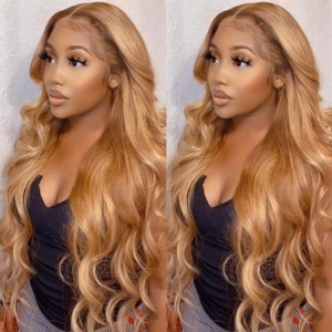 Tiktok Super Sale Highlight Ginger Brown Body Wave Pre Plucked Middle Lace Part Wig
