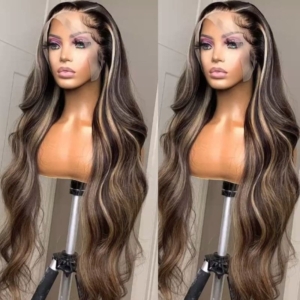 UNice 13x4 Chocolate Brown With Peek A Boo Blonde Highlights Lace Front Loose Wave Wig