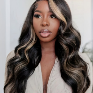 UNice 13x4 Lace Front Blonde Highlights On Dark Hair Body Wave / Straight Wig Realistic & Durable